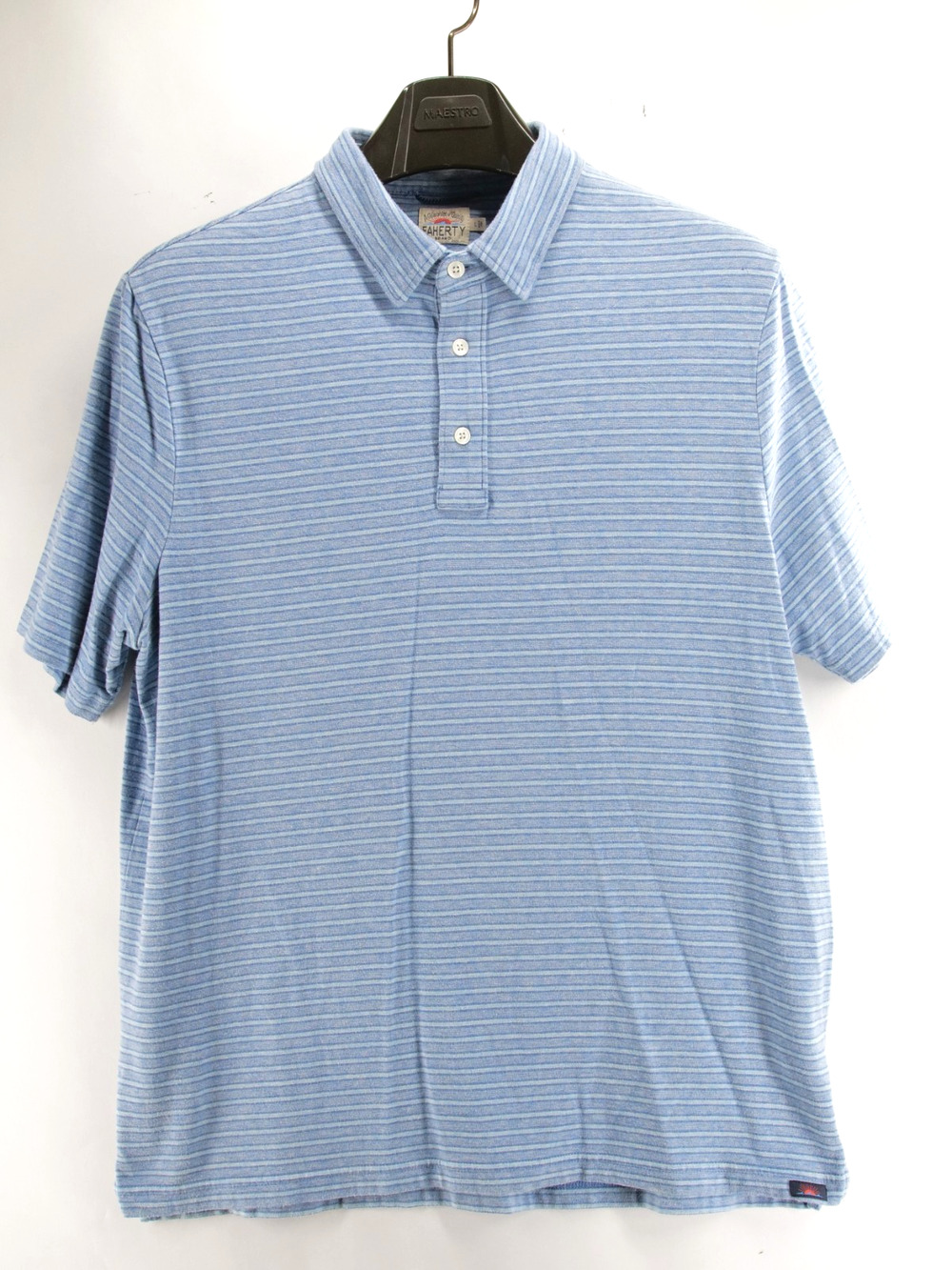 Faherty Polo Shirt Mens Large Blue Stripe Short Sleeve Pima Cotton Blend